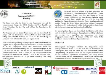 Newsletter 30.07.2011 - Cologne Junior Tennis Cup