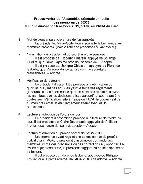 Enregistrement procèsverbal assemblée générale