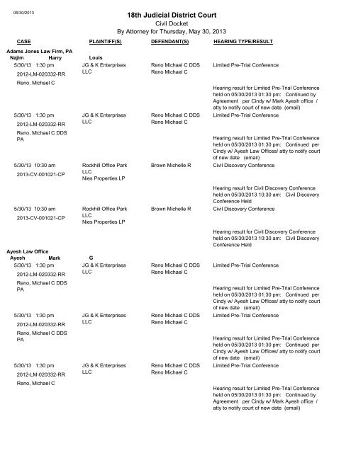 05/30/2013 - 18th Judicial District Court