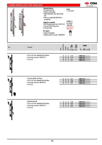 cylinder mortice locks with swing bolt - Cisa