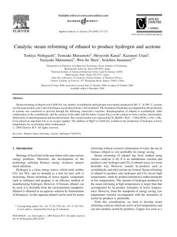 Catalytic steam reforming of ethanol to produce hydrogen and acetone