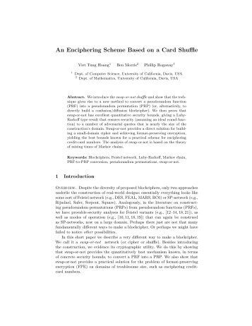 An Enciphering Scheme Based on a Card Shuffle - Department of ...