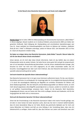 Interview mit Pamela Visani - Humanistisches Gymnasium Beda ...