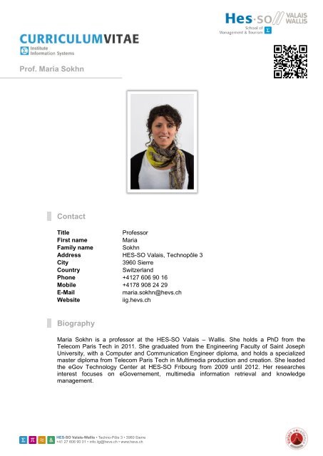 Curriculum Vitae L Institut Informatique De Gestion Hes So Valais