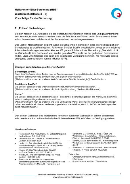 Heilbronner Blitz-Screening (HBS) Wörterbuch (Klasse 3 – 8 ...