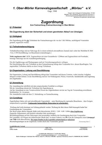 Zugordnung - 1. Ober-Mörler Karnevalsgesellschaft Mörlau e.V.