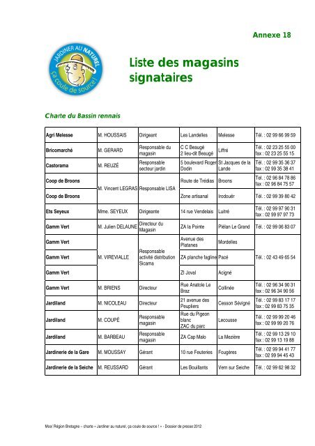 Liste des magasins signataires