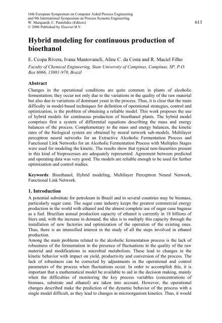 Hybrid modeling for continuous production of bioethanol