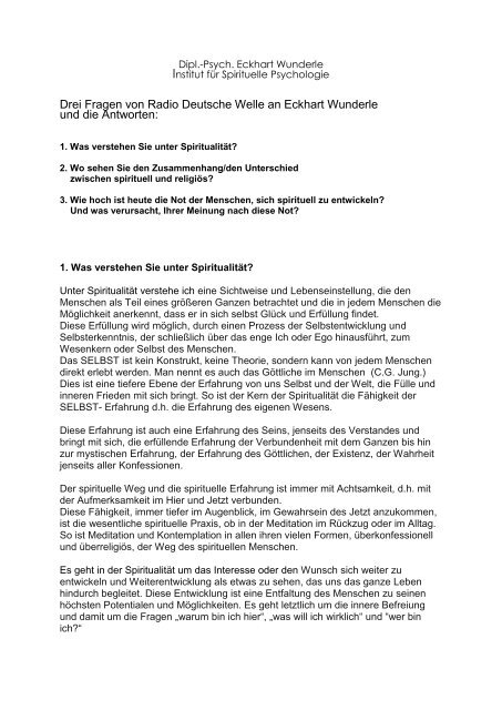 Drei Fragen von Radio Deutsche Welle an Eckhart Wunderle und ...
