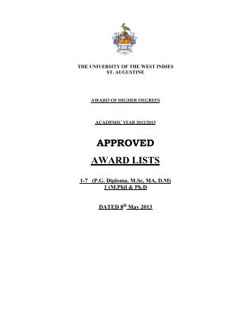 APPROVED AWARD LISTS - The University of the West Indies, St ...