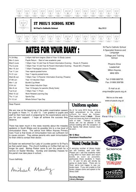 May 2013 Newsletter - St Paul's Catholic School