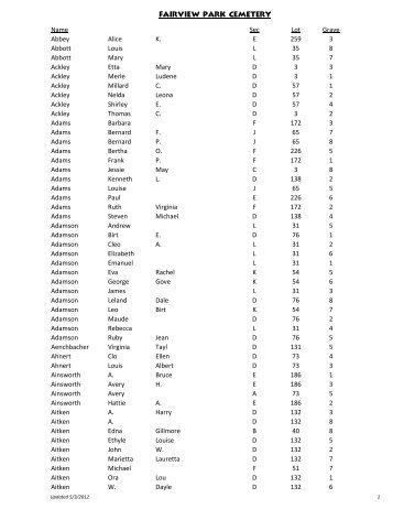 Fairview Park Cemetery-Updated May2012.xlsx - Stafford County ...