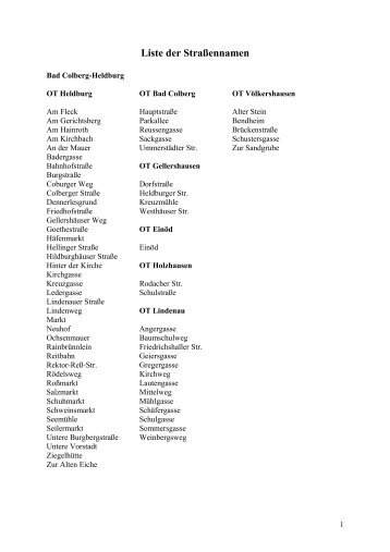 Liste der Straßennamen - Heldburger Unterland