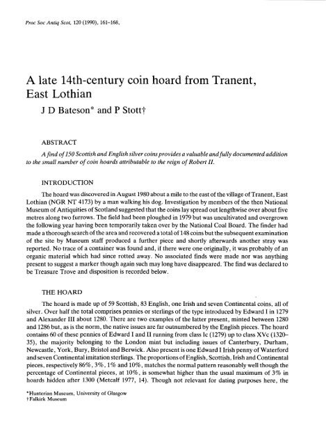 A late 14th-century coin hoard from Tranent, East Lothian