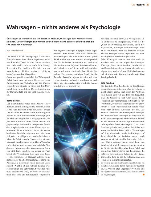 aware-Ausgabe FS10 - aware – Magazin für Psychologie