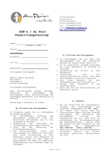 AGB's / Au Pair Vermittlungsvertrag - Aupair-Worldwide.de