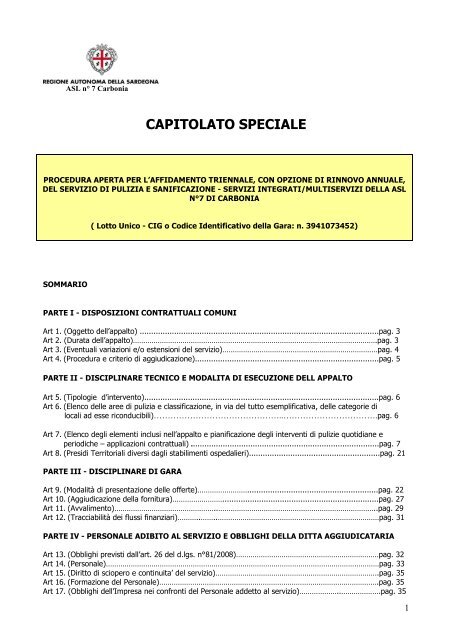 Capitolato Speciale pulizie 2012 - Asl Carbonia