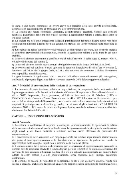 Capitolato Mensa Scolastica 2007/2012 - Comune di Impruneta