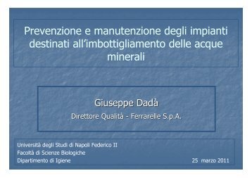 Dada: "Imbottigliamento acque minerali" - Corso di Perfezionamento