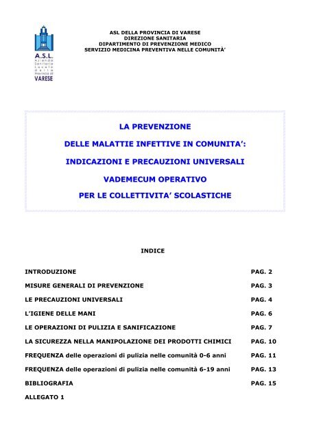 La prevenzione delle malattie infettive in comunità - ASL Varese