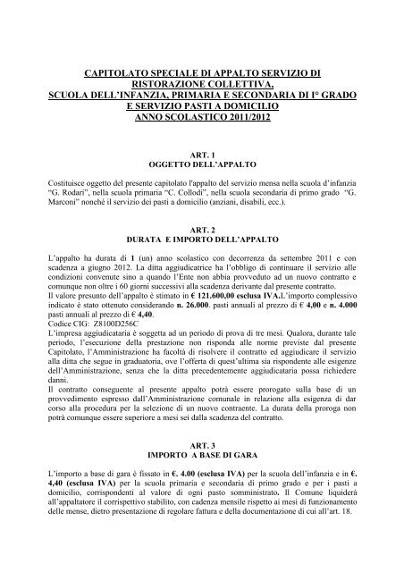 capitolato speciale di appalto servizio di ristorazione collettiva ...