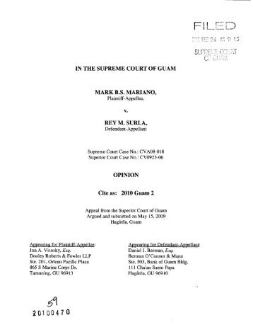 Mariano v. Surla, CVA08-018, 2010 Guam 2 - Unified Courts of Guam