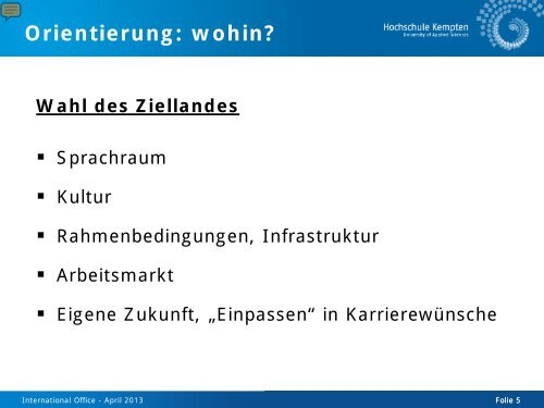 Ein Praxissemester im Ausland - Hochschule Kempten