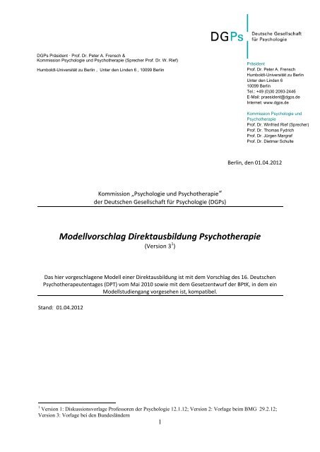 Modellvorschlag Direktausbildung Psychotherapie - Klinische ...