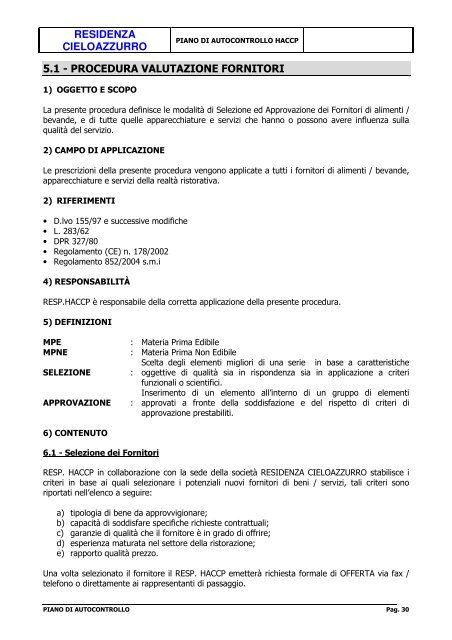 Residenza Cieloazzurro 51 Procedura Valutazione Fornitori