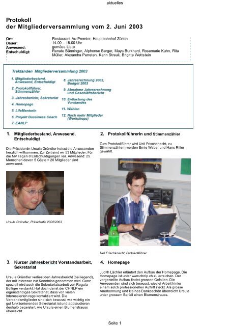 Protokoll der Mitgliederversammlung vom 2. Juni 2003 - Swiss NLP