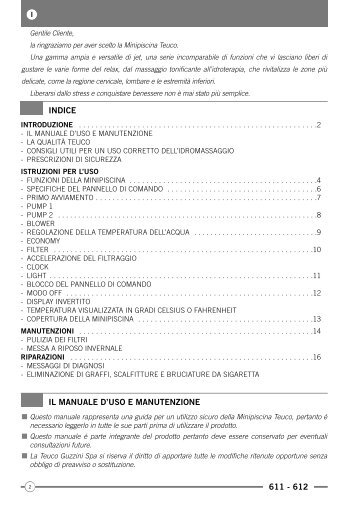 611 - 612 IL MANUALE D'USO E MANUTENZIONE INDICE - Teuco