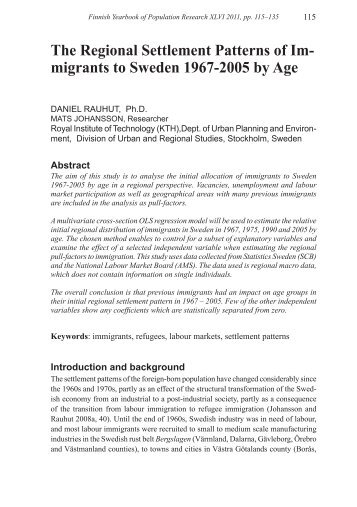 The Regional Settlement Patterns of Im- migrants to Sweden 1967 ...