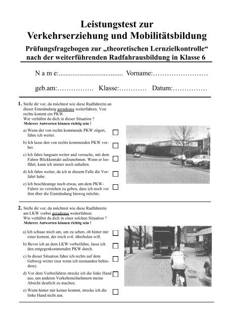 Klasse 5 oder 6 - Verkehrserziehung und Mobilitätsbildung in NRW