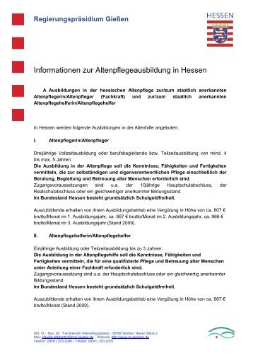 Informationen zur Altenpflegeausbildung in Hessen