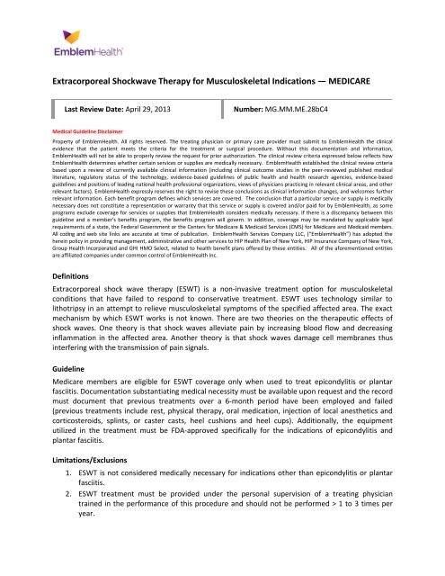 Extracorporeal shockwave therapy for chronic ... - EmblemHealth