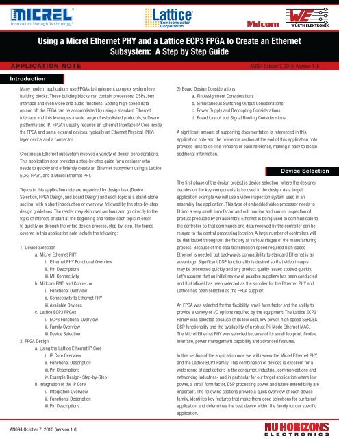 Using a Micrel Ethernet PHY and a Lattice ECP3 FPGA to Create an ...