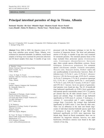 Principal intestinal parasites of dogs in Tirana, Albania