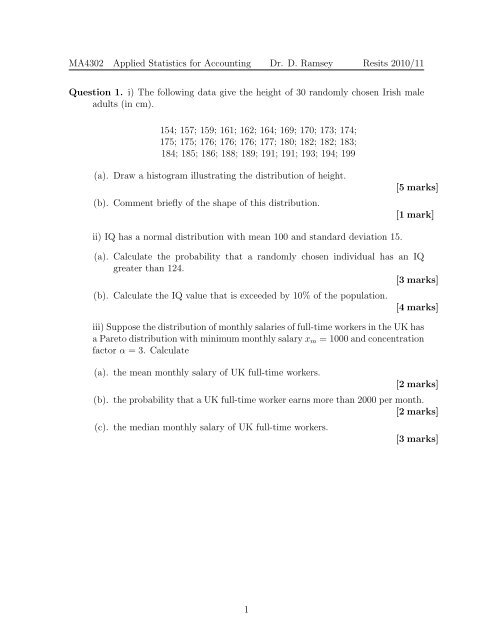 MA4302 Applied Statistics for Accounting Dr. D. Ramsey Resits ...