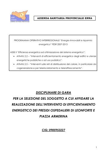 Disciplinare di gara - azienda sanitaria provinciale di enna