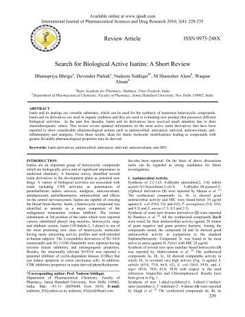 Search for Biological Active Isatins: A Short Review - International ...