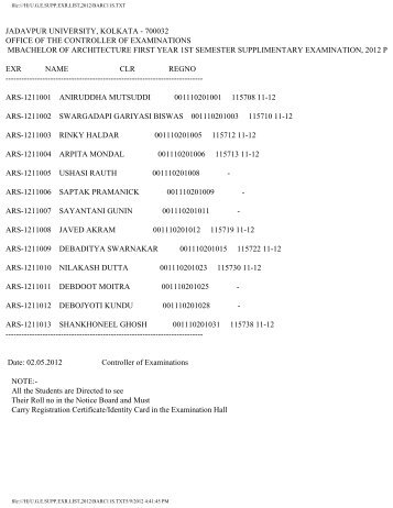 jadavpur university, kolkata - 700032 office of the controller of ...