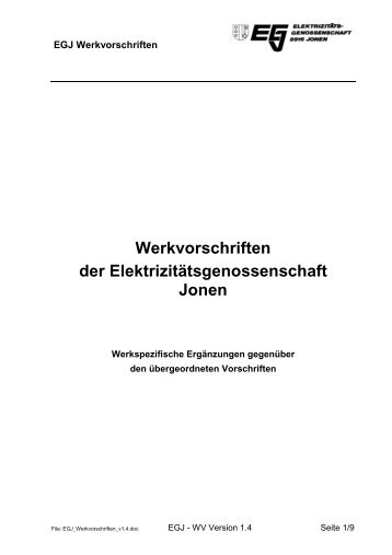 Werkvorschriften der EGJ - Elektra Jonen