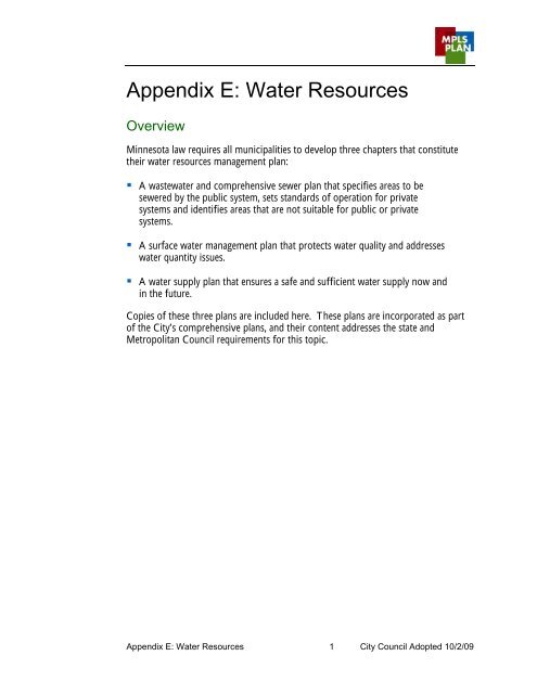 Appendix E: Water Resources - City Of Minneapolis