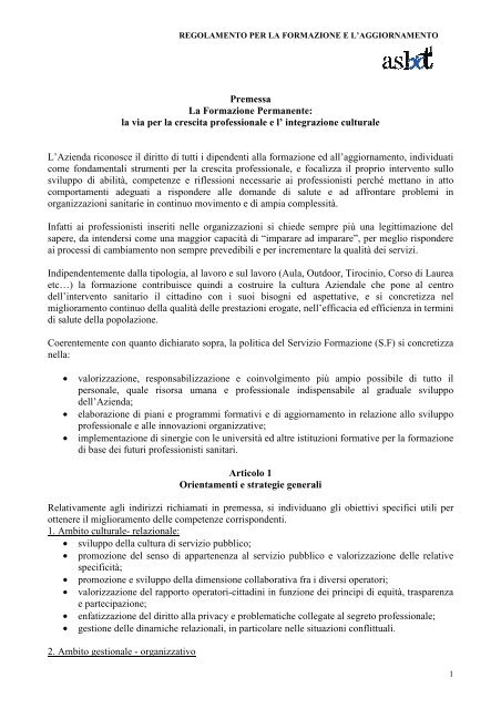 Regolamento formazione delibera n1103.pdf - Asl Bat