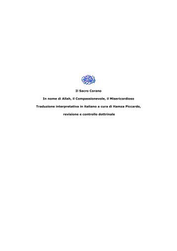 Il Sacro Corano In nome di Allah, il Compassionevole, il ...