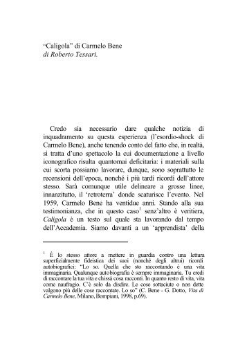 “Caligola” di Carmelo Bene di Roberto Tessari. Credo sia ...