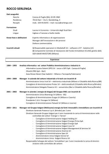 Curriculum Vitae - Profilo di Rocco Serlenga