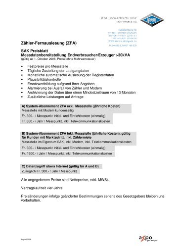 Zähler-Fernauslesung (ZFA) - Werkvorschriften - SAK