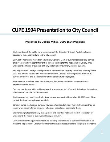 CUPE 1594 Presentation to City Council - Canadian Union of Public ...