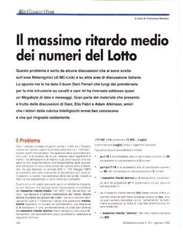 Il massimo ritardo medio dei numeri del Lotto - digiTANTO.it